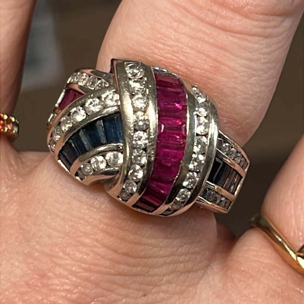 Twisted ruby, sapphire & diamond ring - Picture 5 of 13